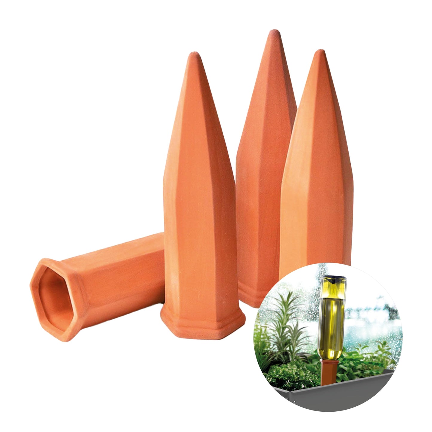 BioGreen Set of 4 Hydro Wine Watering System for Balcony and Pot Plants | Clay Watering Cones Suitable for Wine Bottles I Water Dispenser for Potted Plants | No Overwatering and Drying Out