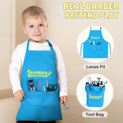 Barber Shop Pretend Play Toy, Kids Hair Salon Toys, Kids Shaving Kit for Boys Ages 3+ with Blow Dryer, Electric Shaver Toys, Tool Bag and Stylist Shave Barber Accessories for Role Play (Black)