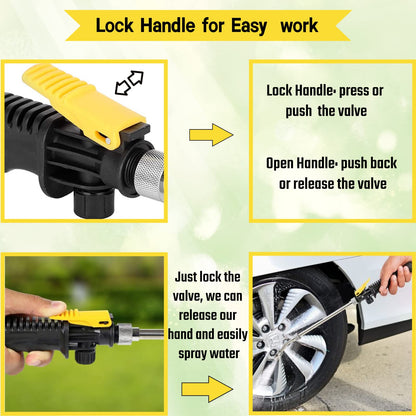 29'' Sprayer Wand Replacement, 1/4" & 3/8" Brass Barb Universal Stainless Sprayer Wand with Shut off Valve, Adjustable Watering Wand with 2 Hose Clamps & 1 Tape