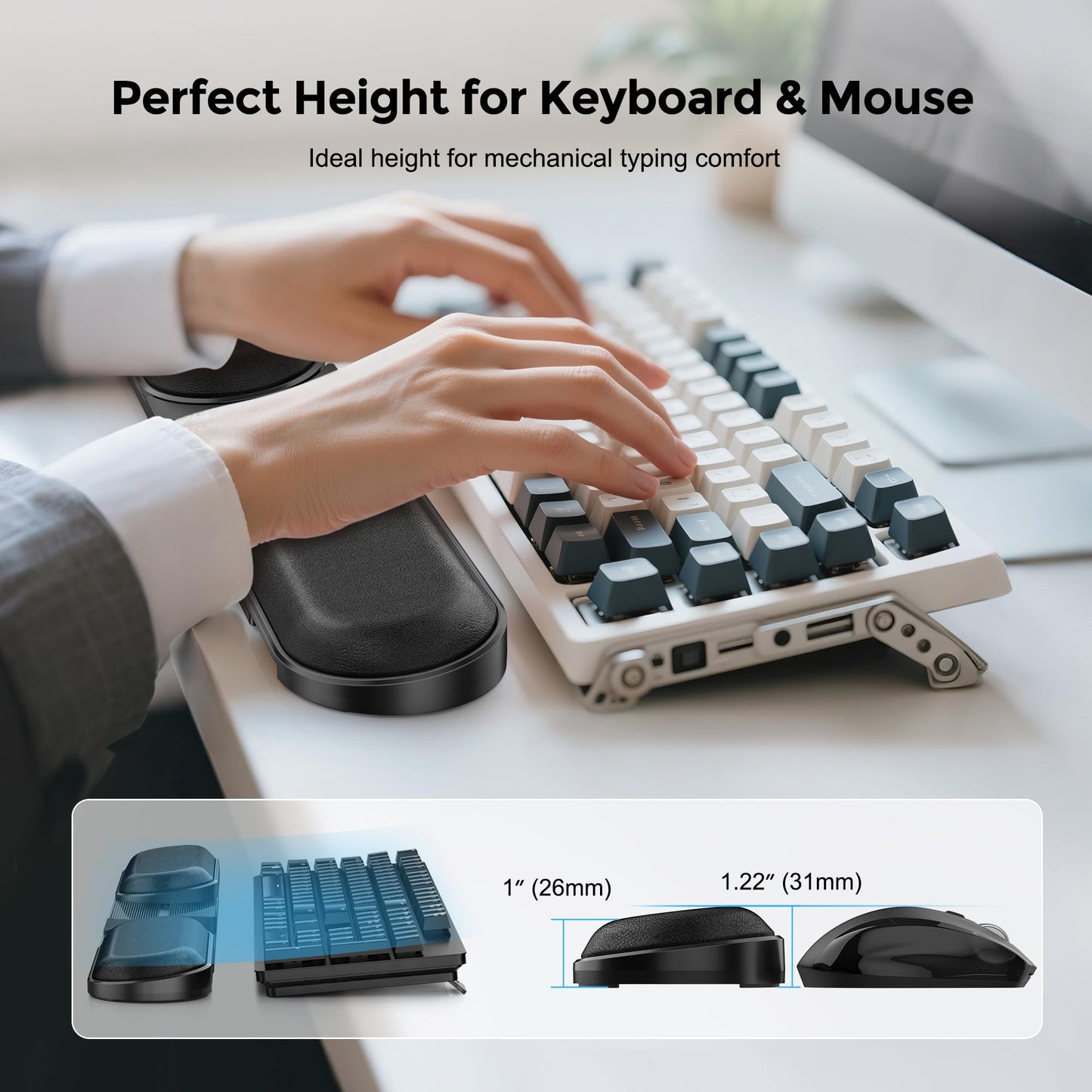 AboveTEK Keyboard Wrist Rest – Adjustable Angle & 25-Inch Length, Foldable Ergonomic Memory Foam Support for Computer, Laptop & Gaming – Non-Slip, Relieves Forearm & Elbow Pain for Typing & Mouse Use