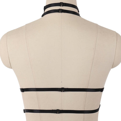 Body Harness for Women Bra Goth Stretchy Fabric Halloween Plus Size Punk Chest Strap Belt Festival Rave Lingerie cage (Black)