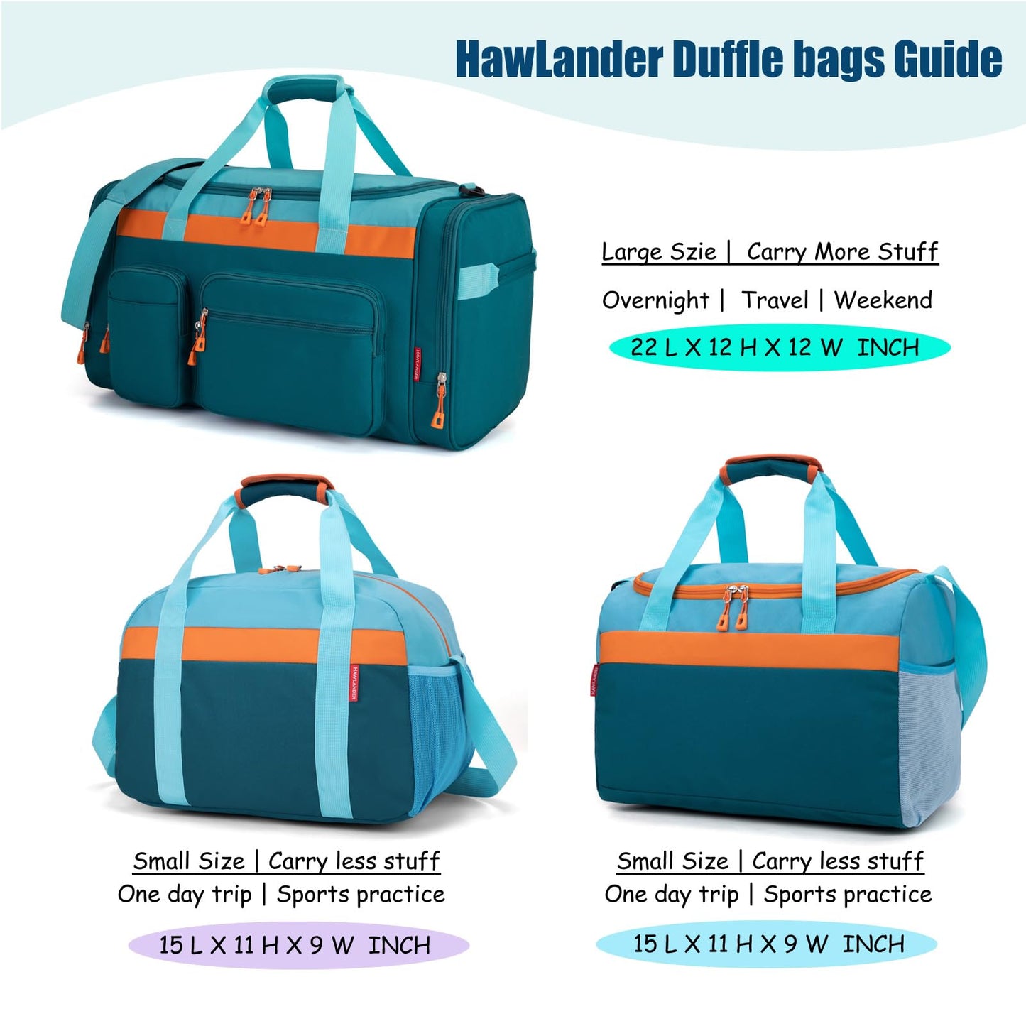 HawLander Kids Duffle Bag for Boys or Girls, Fit School Practice, or Overnight Travel (Blue Green)