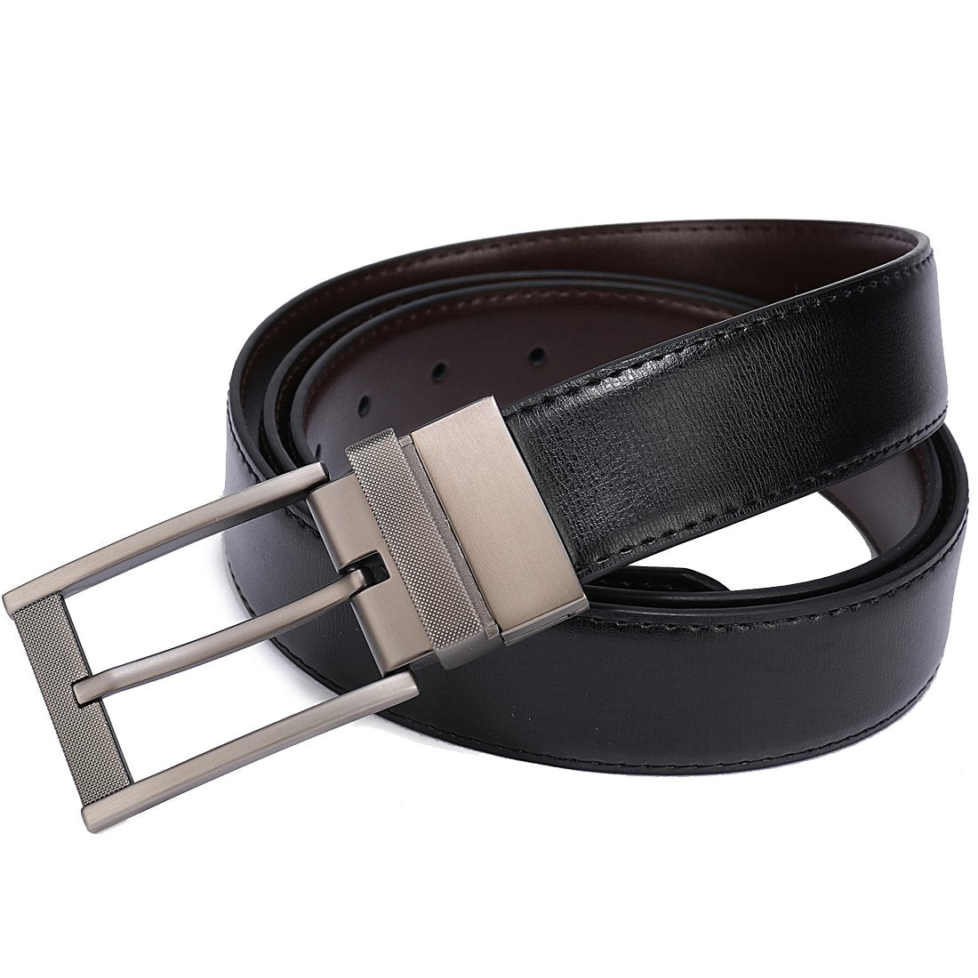 Belts for Men Reversible Leather 1.25" Waist Strap Fashion Dress Buckle Beltox(34-36,Sub-brushed Buckle Black/Brown)