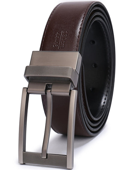 Belts for Men Reversible Leather 1.25" Waist Strap Fashion Dress Buckle Beltox(34-36,Sub-brushed Buckle Black/Brown)