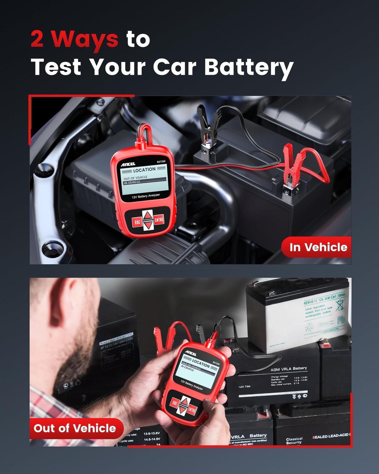 ANCEL BST200 Car Battery Tester 12V Automotive, 100-1100 CCA Battery Load Tester Tool, Auto Battery Analyzer Digital Tester for Car Truck Motorcycle SUV Boat and More