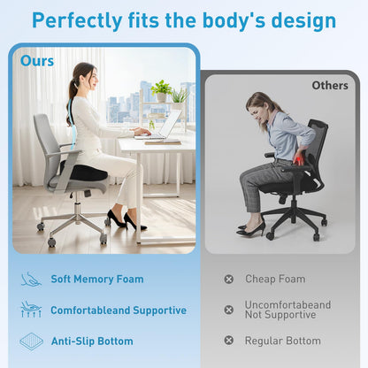 BlissTrends Seat Cushion,Thick Memory Foam Cushions for Office Chair, Car Seat, Airplane, Relieving Pressure Tailbone Sciatica Back Pain for Long Sitting Office Workers, Car Drivers 4.7in Thick Black