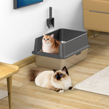 2PACK Stainless Steel Cat Litter Box with High Sides Lid, Extra Large XL Litter Box for Big Cats, Metal Kitty Litter Boxes with Anti-Leakage Enclosure,Non-Stick,Odorless,Scoop Included