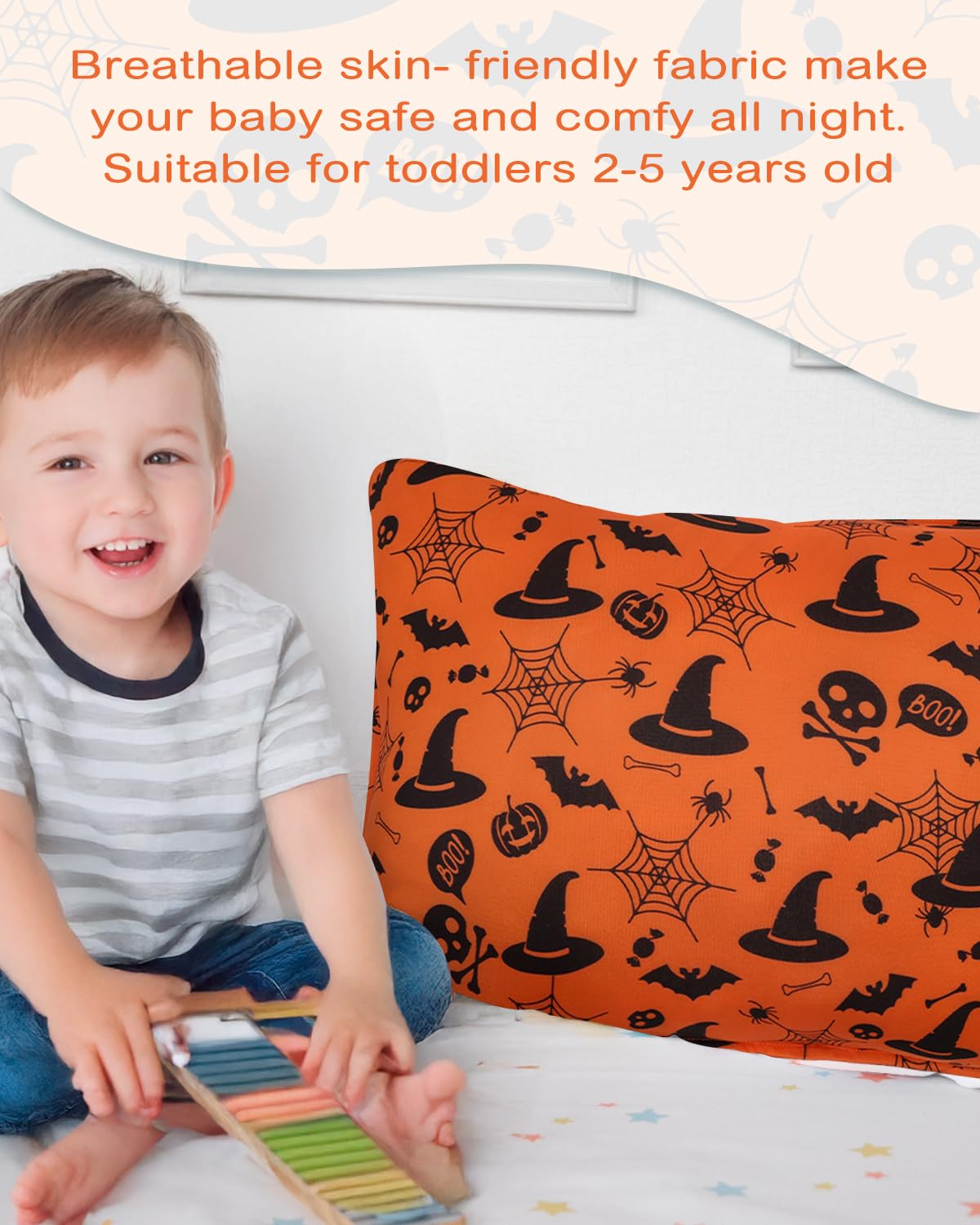 ALVABABY Toddler Pillowcases Stretchy Soft Kids Pillow Cover 2 Pack Fit 13"x 18" or 12"x16" Envelope for Girl Boy Sleepy Travel Halloween 2TPE34A