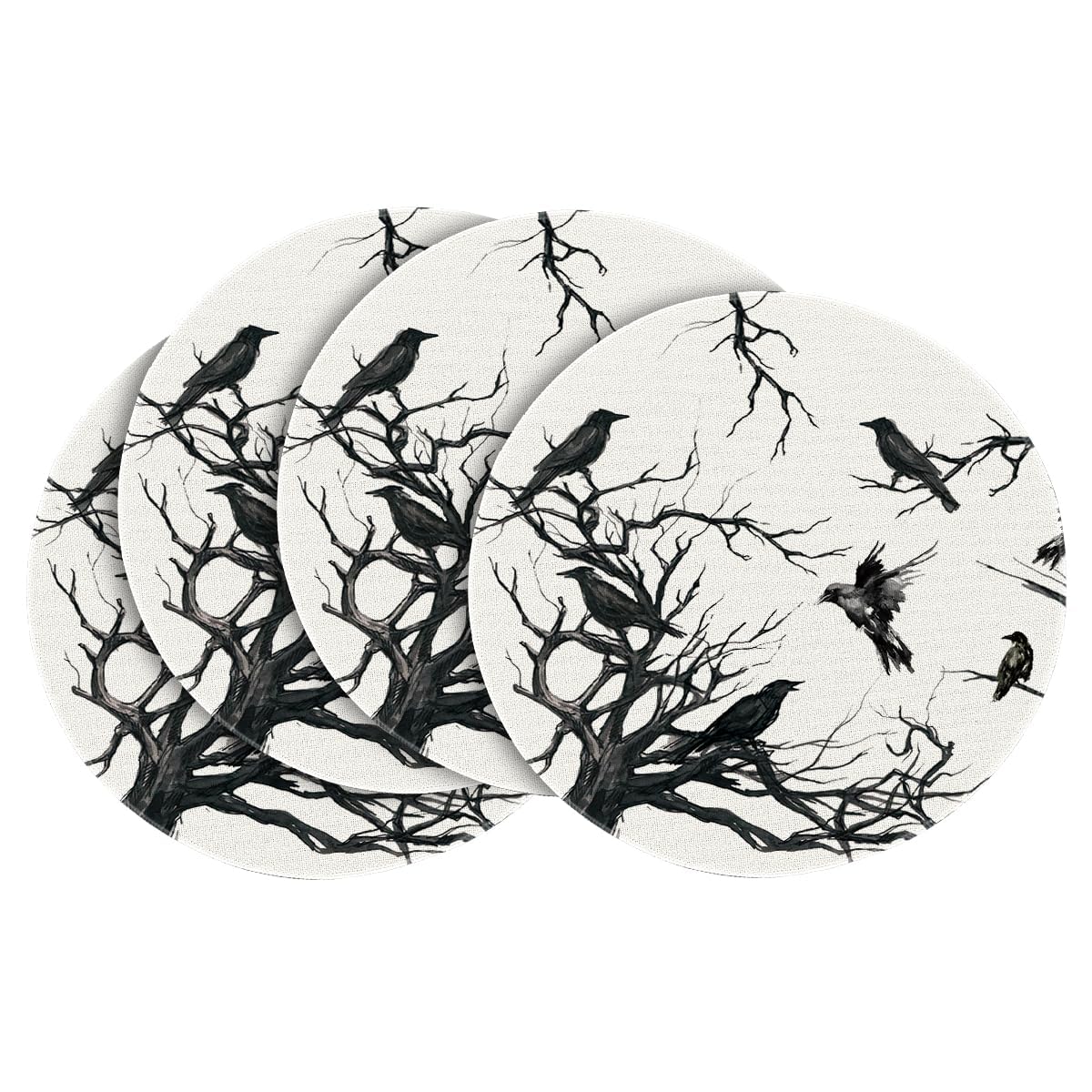 Artoid Mode Silhouette Tree Crows Halloween Round Placemats Set of 4, 14 Inch Fall Round Table Mats for Dining Decoration
