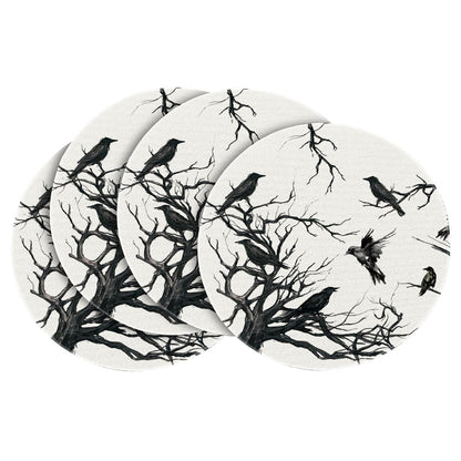 Artoid Mode Silhouette Tree Crows Halloween Round Placemats Set of 4, 14 Inch Fall Round Table Mats for Dining Decoration