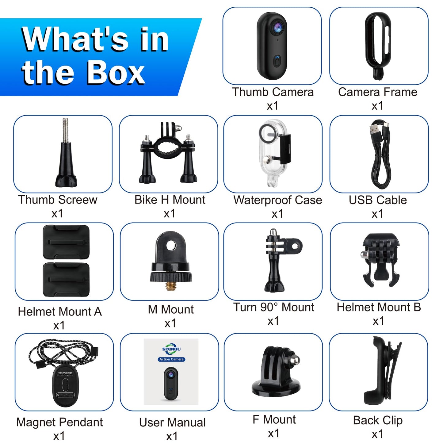 i3 4K Thumb Action Camera, Tiny Size, Mount Anywhere, Small Body Camera with Spring Clip, Portable Vlogging, Hands-Free POV Recording, Helmet Cam for Cycling, Motorcycle (64G-Card, Black)