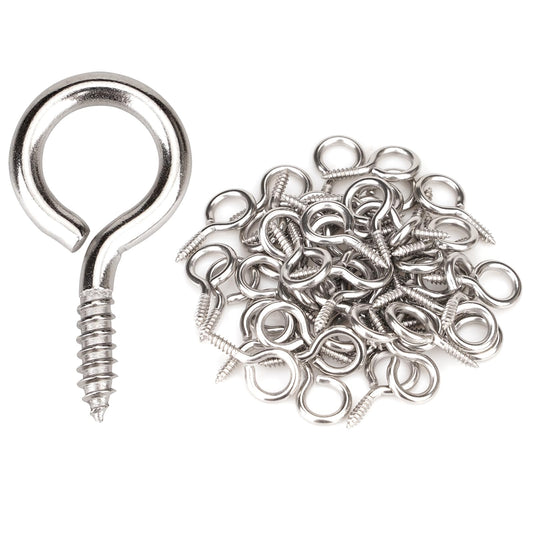 Aovchei Eye Screws, 50Pcs 1 inches 304 Heavy Duty Stainless Steel Screw Hooks, Self Tapping Eye Bolts, Indoor & Outdoor for Hanging Artwork