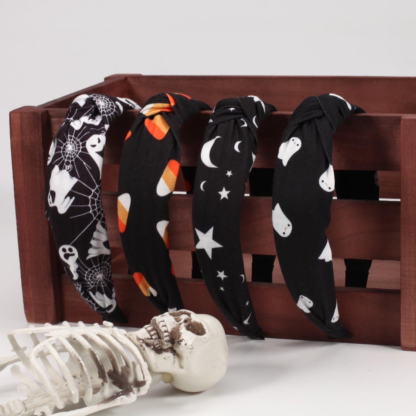 Ardorchid Halloween Headbands for Women Girls Ghost Skeleton Pumpkin Spider Web Black Star Moon Hairbands (4PCS Halloween Headbands)