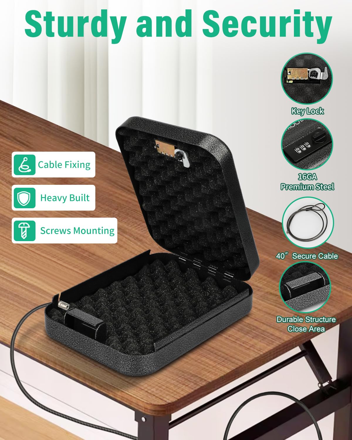 BAGKOOL Fireproof Security Box with 3-Digit Combination Lock, Portable Safe for Guns, Money, Documents - 39IN Patented Security Cable Included - Ideal for Valuables and Firearms, Size 9.4x6.5x2 IN