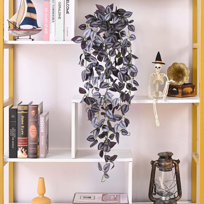 BLEUM CADE Fake Hanging Plants, 2pcs Artificial Hanging Plant, Faux Deep Purple Vines Hanging Plant for Wall Home Living Room Indoor Outdoor Halloween Decor (No Baskets)