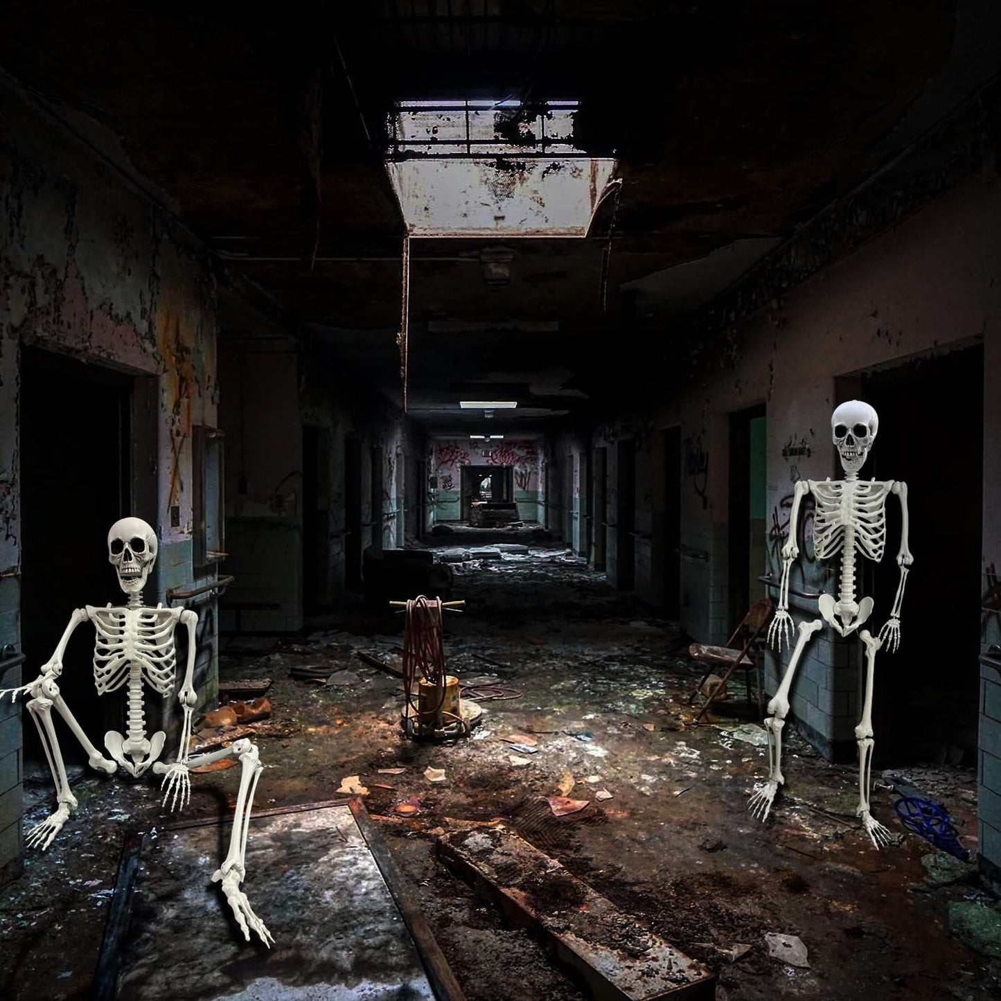 Wocst 5.4Ft/165cm Halloween Skeleton Full Body Life Size Human Bones with Movable Joints for Indoor Outdoor Halloween Props Decorations