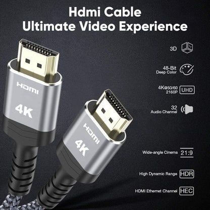 Highwings High-Speed 25 FT HDMI Cable, 18Gbps 2.0 Braided HDMI Cord, 4K HDR, HDR10, HDCP 2.2, ARC, Compatible with Roku TV/HDTV/PS5/Blu-ray