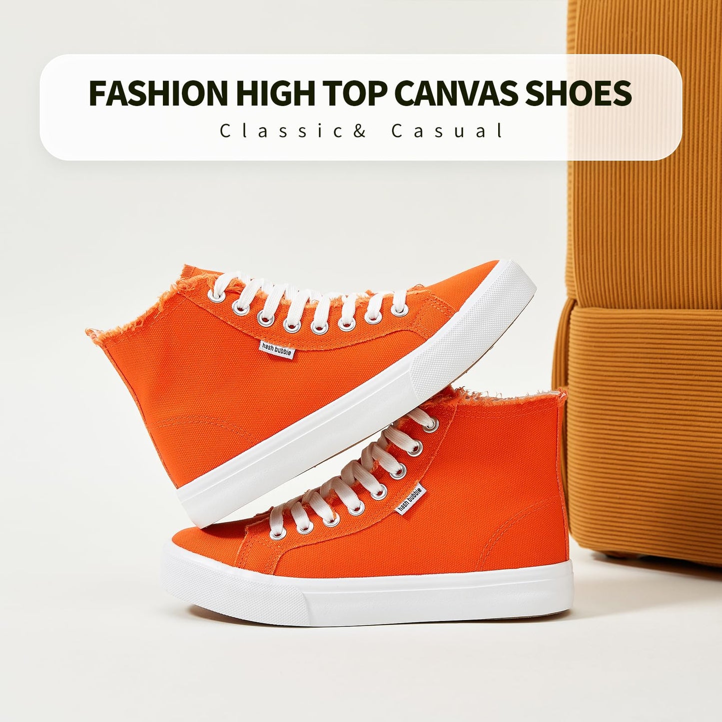 hash bubbie Women's Canvas High top Sneakers Classic Fashion High Tops Canvas Shoes Casual Tennis Shoes for Women（Orange.US7.5）