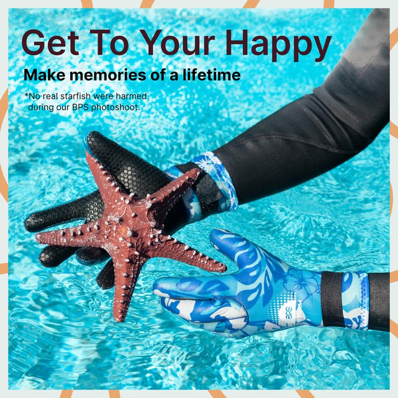 BPS Neoprene 3mm Wetsuit Gloves with Anti-Slip Rubber Printing - Watersports Gloves for Kids and Adults & Men and Women (Floral Blue/White, Small)