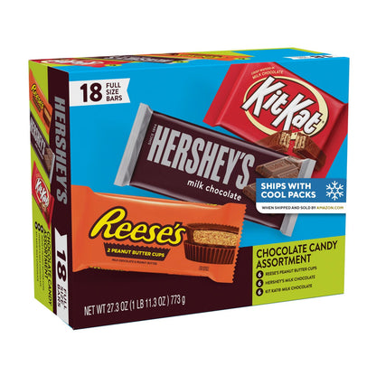 HERSHEY'S, KIT KAT and REESE'S Assorted Milk Chocolate Candy Variety Box, Halloween Candy, 27.3 oz (18 Count)