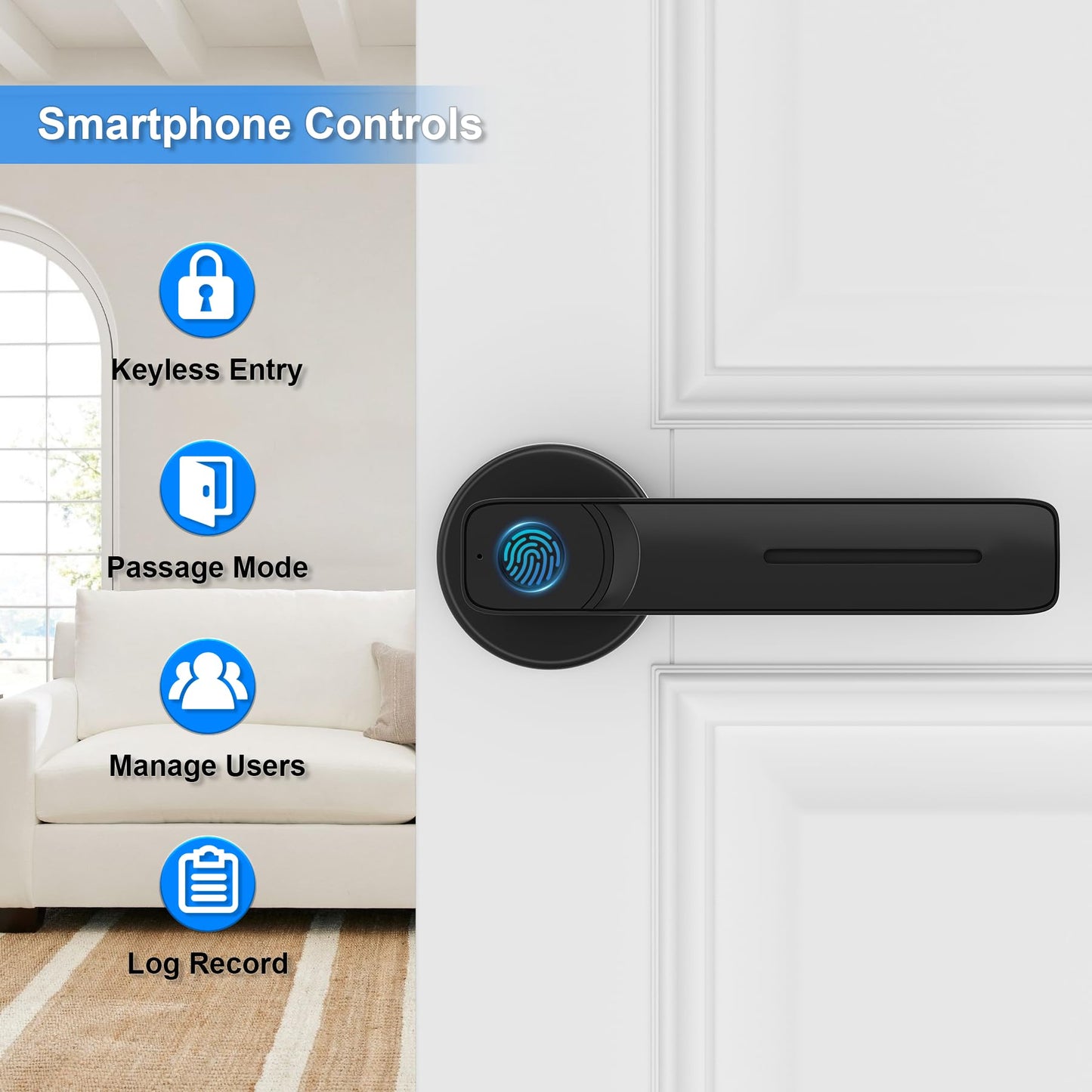 IKOED Fingerprint Door Lock with Smart APP,Fingerprint Door Knob,Biometric Door Knob Keyless Entry Door Lock with Tuya for Home/Bedroom/Office/Apartment/Airbnb Black