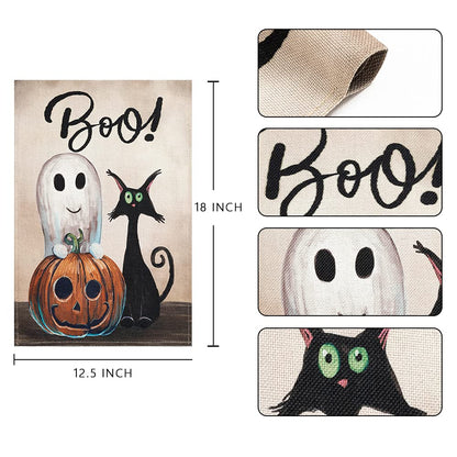 Hogardeck Halloween Garden Flag, Boo Garden Decorations Outdoor, Burlap Double Sided Vertical Halloween Porch Decor, Yard Flag Signs 12.5 x 18 Inches