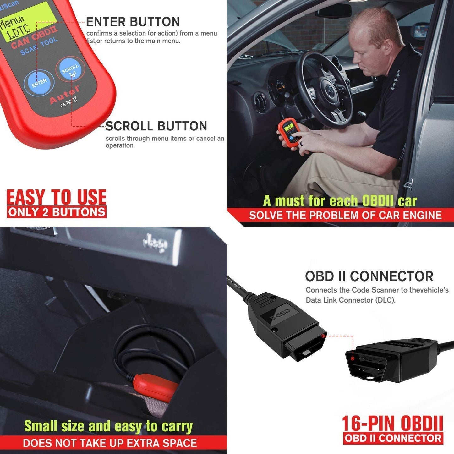 Autel MS300 OBD2 Scanner Code Reader, Turn Off Check Engine Light, Read & Erase Fault Codes, Check Emission Monitor Status CAN Diagnostic Scan Tool