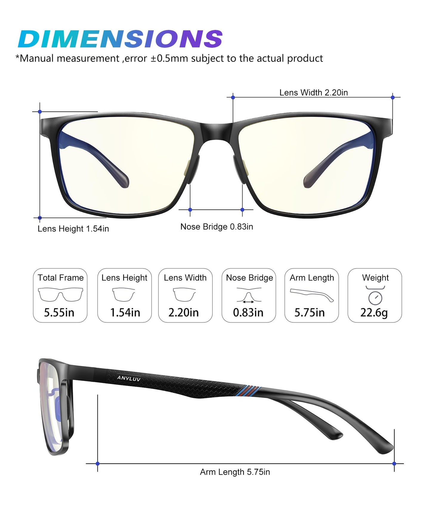 ANYLUV Blue Light Glasses Men/Women, Al-Mg Metal Computer Blue Light Blocking Glasses, Relieve Eyestrain and Eye Protection