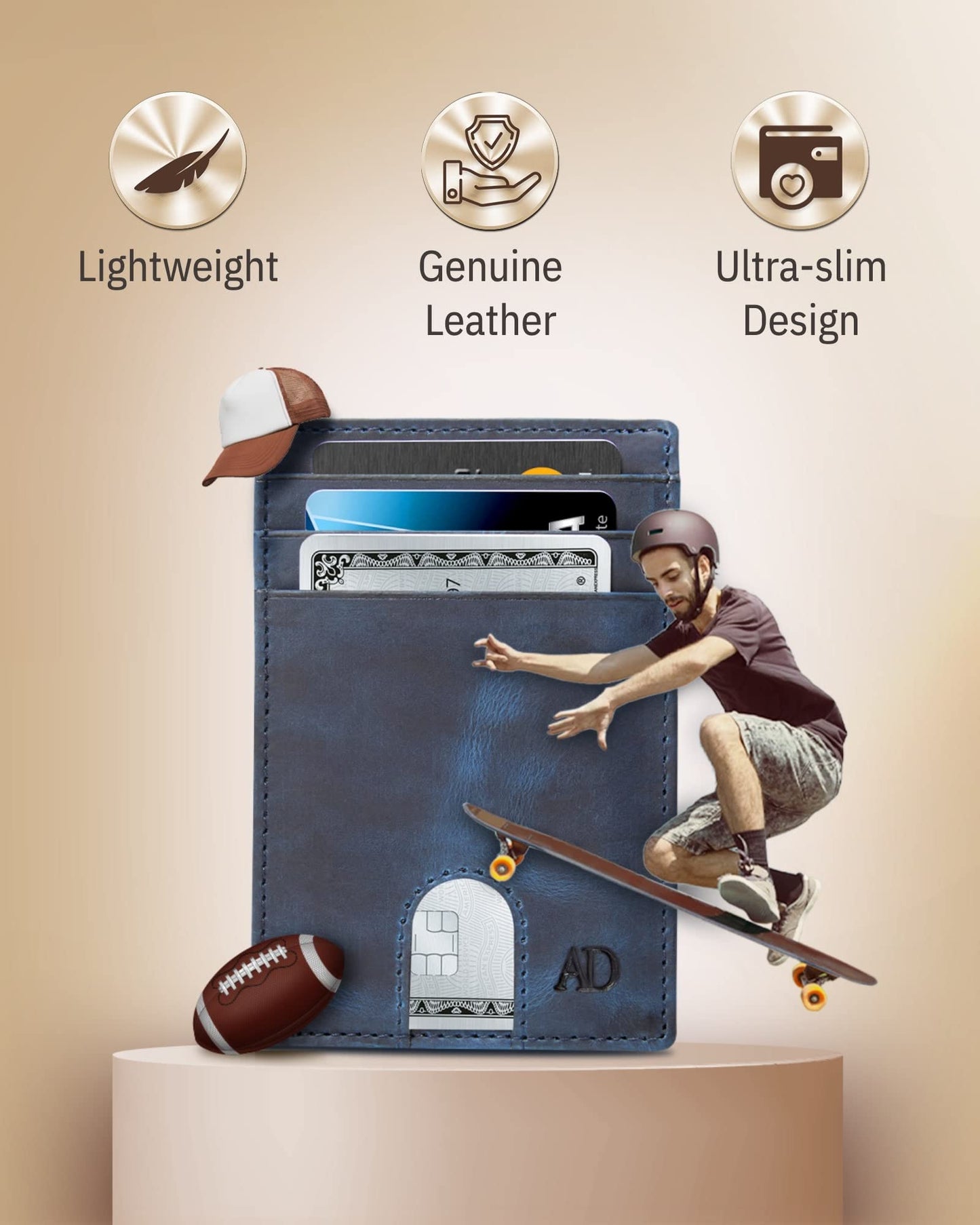 Access Denied REAL LEATHER Slim Minimalist Mens Wallet - Thin Front Pocket RFID Credit Card Holder Wallets For Men Holiday Gifts For Him