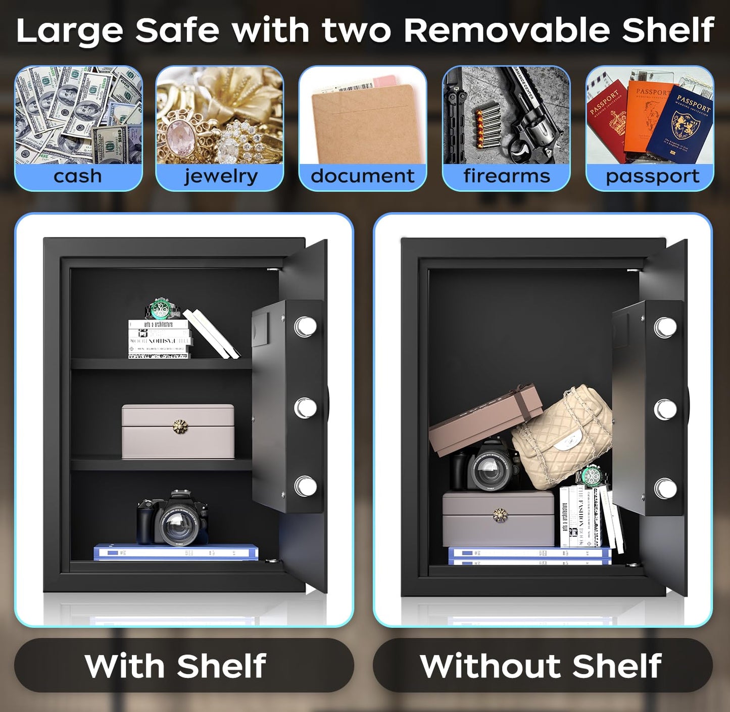 AEGIS Biometric Gun Safe with Silent Mode, 3.7 Cubic Feet Large Quick Access Security Safe with Fingerprint Scanner Money Safe Lock Box for Home Office Hotel