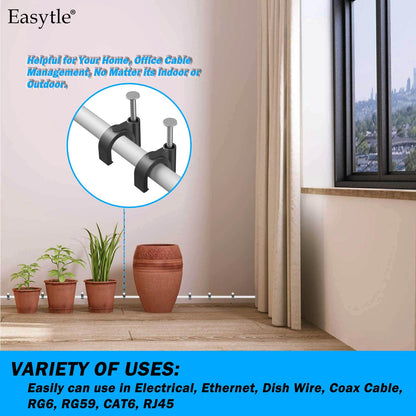 400pcs Black Cable Clips 4/6/8/10mm Cable Wire Clips Nail in Cable Clips Cable Tacks Coaxial Nail Clamps Cable Nails for Cords Cable Management RG6 RG59 CAT6 RJ45 Ethernet Cable Clips Coax Clamps