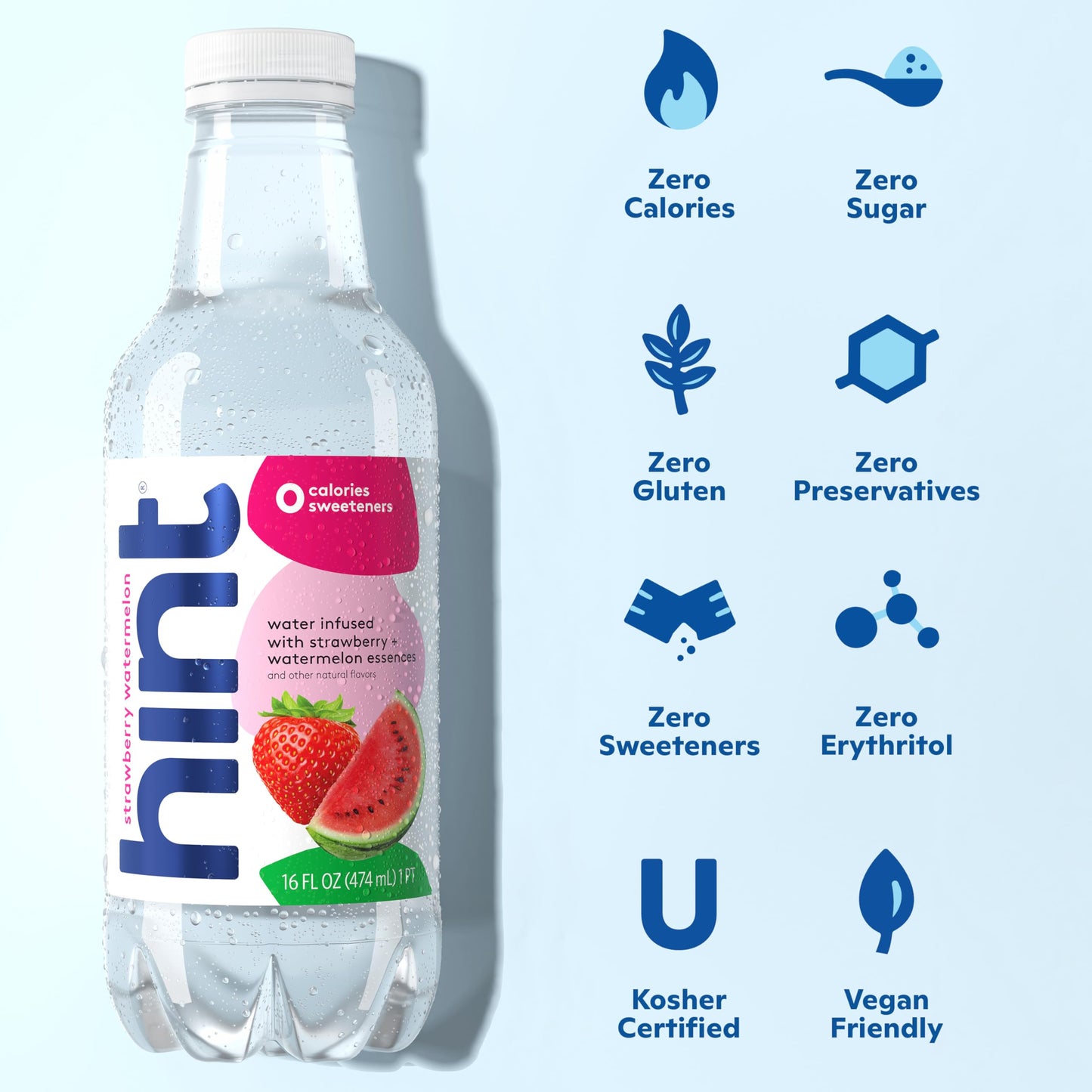 Hint Fruit-Infused Bottled Water, Strawberry Watermelon - Sugar Free Flavored Water with Zero Calories, Naturally Flavored, and No Artificial Sweeteners - 16 Fl Oz (Pack of 12)