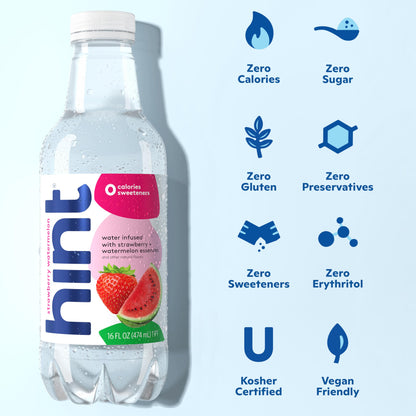 Hint Fruit-Infused Bottled Water, Strawberry Watermelon - Sugar Free Flavored Water with Zero Calories, Naturally Flavored, and No Artificial Sweeteners - 16 Fl Oz (Pack of 12)