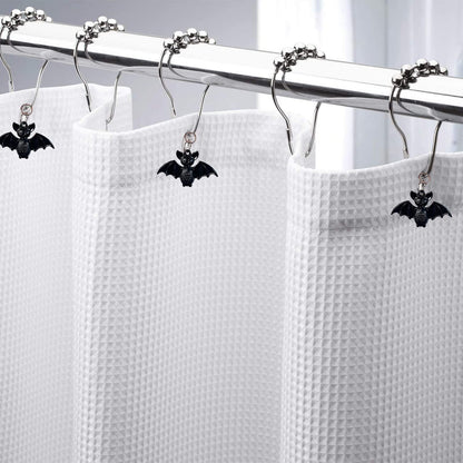 Bat Shower Curtain Hooks Rings, 12 Pcs Halloween Bats Rustproof Metal Shower Curtain Hangers for Bathroom Shower Rods, Halloween Party Theme Home Bathroom Decoration (Black)