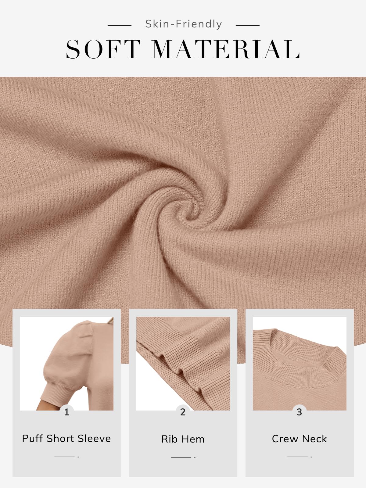 ATHMILE Women's Puff Short Sleeve Sweater Tops 2025 Spring Summer Fall Trendy Y2K Crew Neck Casual T Shirts Blouses A-Beige