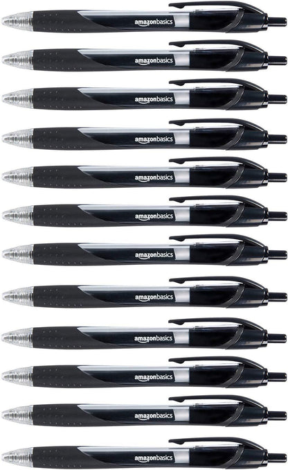 Amazon Basics Retractable Gel Ink Pens, Fine Point, Smooth Writing, Black, 12-Pack