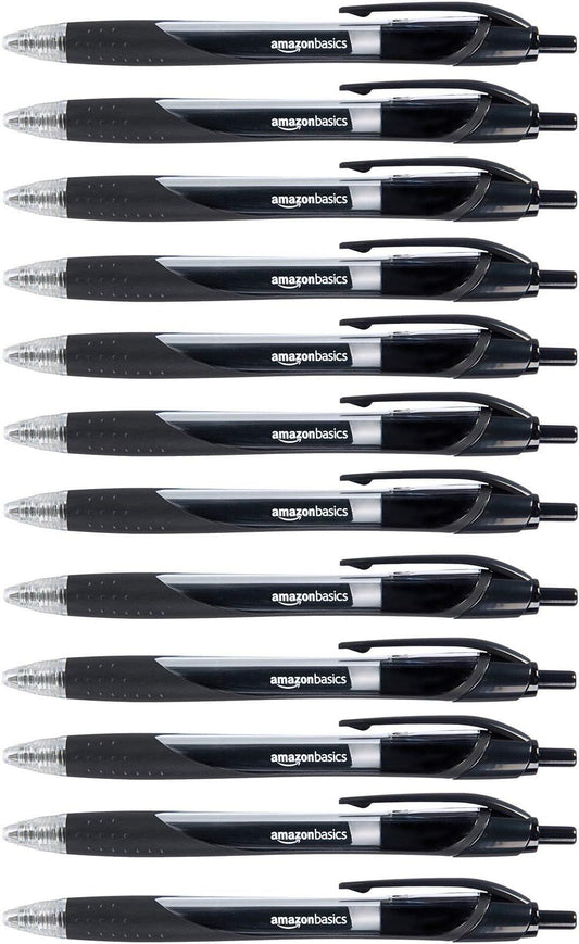 Amazon Basics Retractable Gel Ink Pens, Fine Point, Smooth Writing, Black, 12-Pack