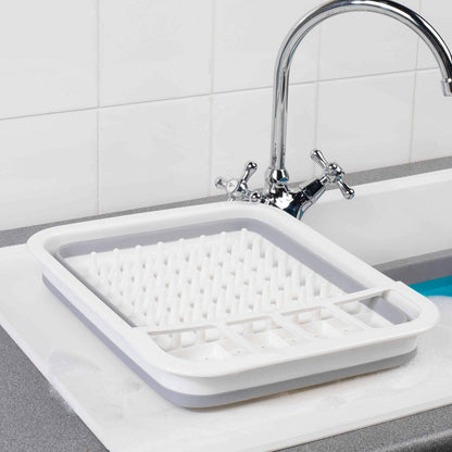 Beldray LA031051 Collapsible Dish Drainer - Plastic Sink Drying Rack With Cutlery Divider, Foldable For Compact Storage, Durable For Plates, Cups, Pots & Pans, Space Saving For Camping, Caravans