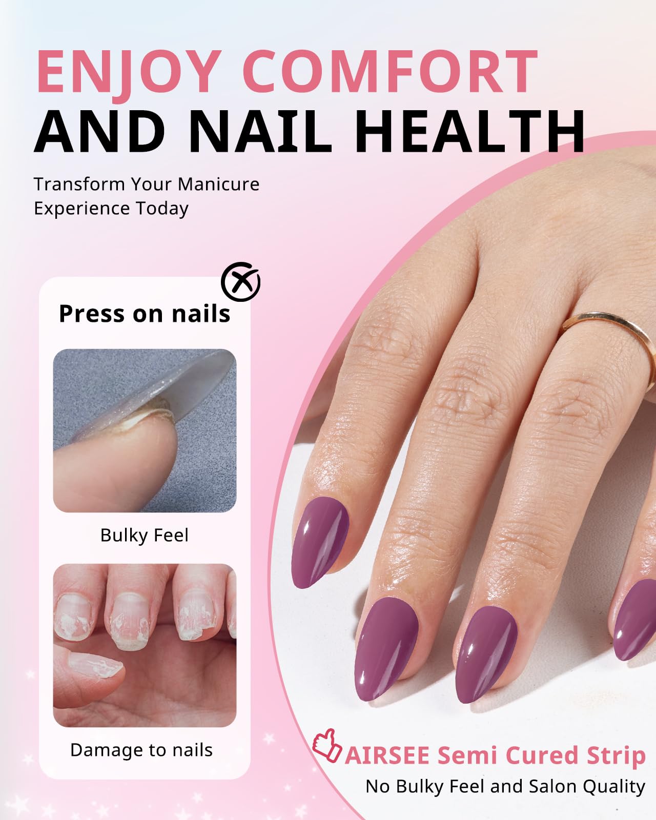 AIRSEE Semi Cured Gel Nail Strips Kit(Blood Moon)-Works with Any UV Nail Lamps Light,Halloween Long Lasting, Easy to Apply & Remove - Includes 20Pcs 2 Prep Pads, Nail File & Wooden Stick