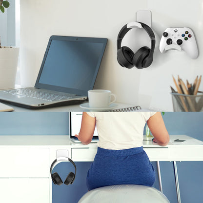 HomeMount Headphone Stand Headset Holder - Adhesive Gaming Headphone Hanger Hook Desk Mount for Most Headphone & Controller (White)