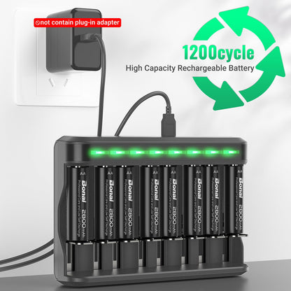 BONAI AA Rechargeable Batteries 2800mAh 8pack with Smart Charger for AA AAA C D NiMH Battery