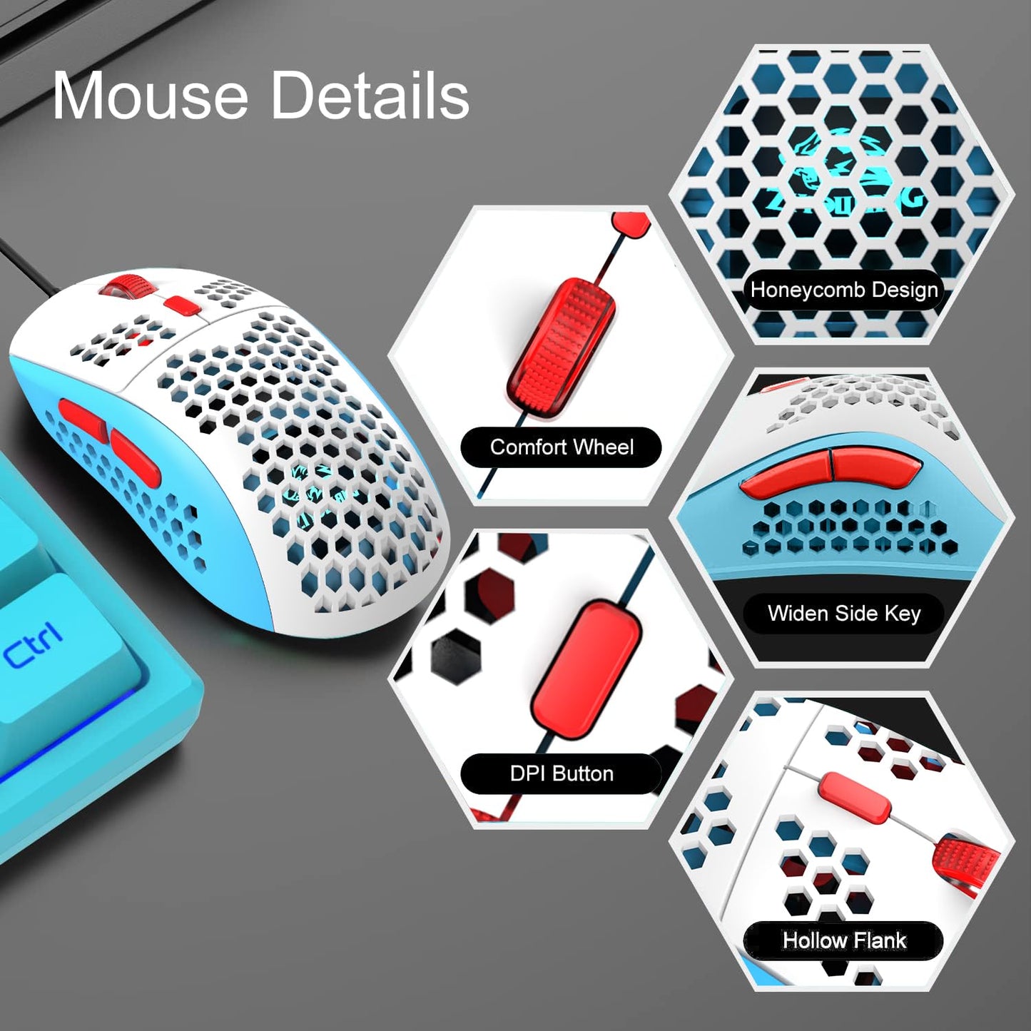 60% Gaming Keyboard and Mouse Combo Duble Color Keycaps Samll RGB Backlight Mechanical Feeling and Mechanical RGB 6400 DPI Honeycomb Optical Mouse,Gaming Mouse pad for Gamers and Typists