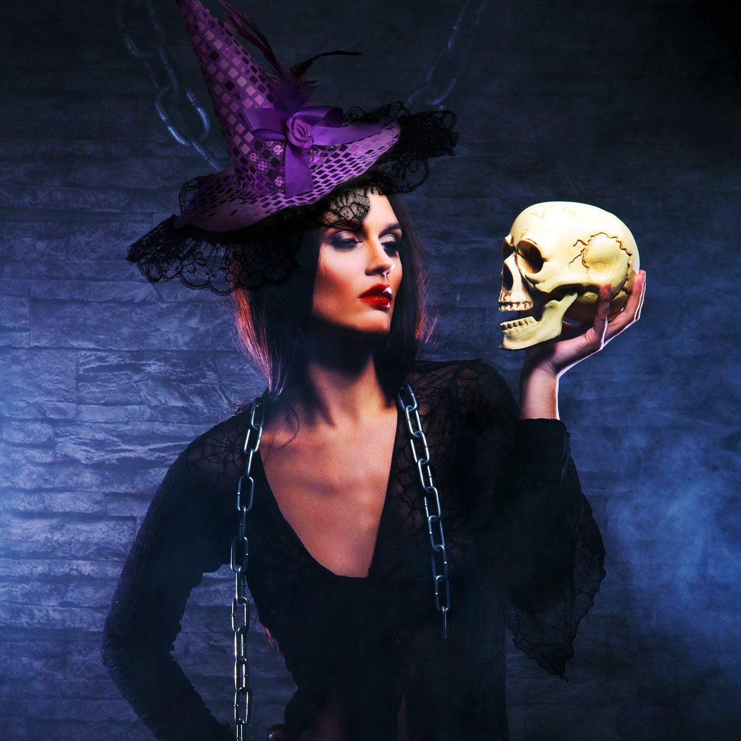 WILLBOND 3 Pieces Witch Hat and Feather Headband for Halloween Costume Dress Accessories, 3 Colors (Orange, Black, Purple)