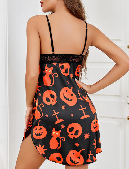 Avidlove Women's Nightwear Sexy Satin Sleepwear Lace Chemises Mini Full Slip Halloween Medium