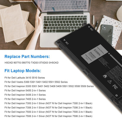 53Wh H5CKD Battery for Dell Vostro 5300 5301 5401 5501 5402 Latitude 3410 3510 Inspiron 5300 5401 5408 5409 5501 5508 5400 5406 5509 7405 7300 7500 2-in-1 Silver Edition 7T8CD TXD03 0H5CKD JK6Y6