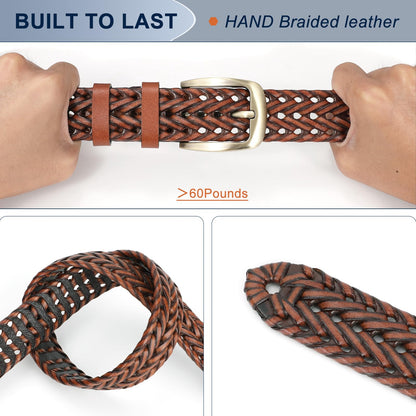 BELTROAD Mens Braided Leather Belt Woven Leather Belts Birthday Christmas Gifts for Men Brown Hand Braided Belt for Wasit 32"-38"