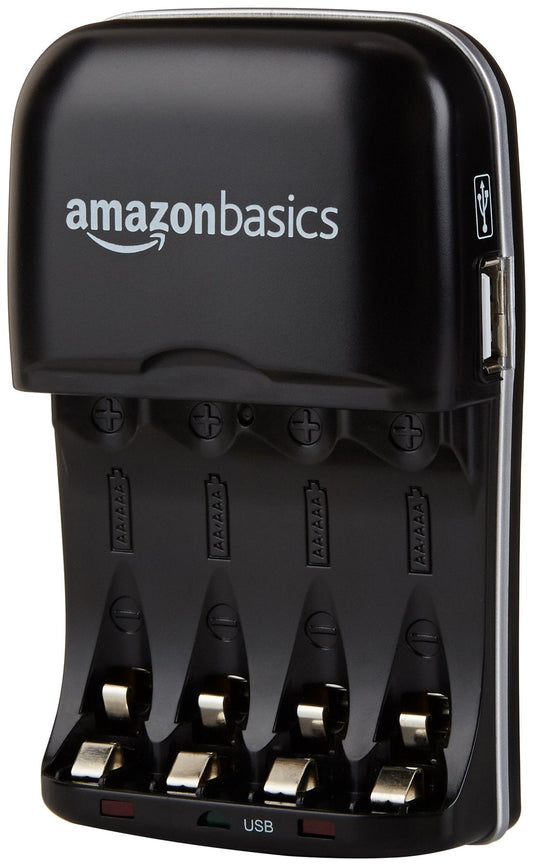 Amazon Basics Rechargeable Battery Charger for AA & AAA Nickel-Metal Hydride (NiMH) Batteries with USB Charging Port, Black