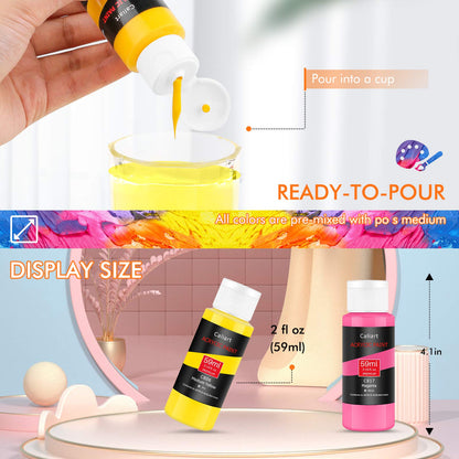 Caliart Acrylic Paint Set, 52 Colors (2oz/Bottle) with 4 Brushes, Art Craft Paints for Adults Artists Beginners Painters, Canvas Halloween Pumpkin Ceramic Wood Fabric Rock Painting Supplies Kit