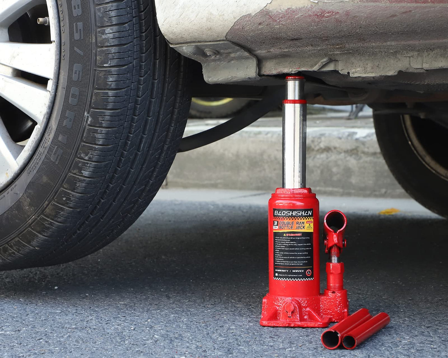 BAOSHISHAN 3 Ton Double Ram Bottle Jack 6-1/2" to 16-1/2" Lifting Range Portable Hydraulic Bottle Jack with Carrying Case