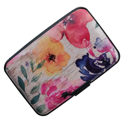 BOHONG RFID Credit Card Holder Mini Aluminum Card Wallet RFID Blocking Slim Metal Hard Card Case Business Cards Holder ID Case for Women Men-Flower